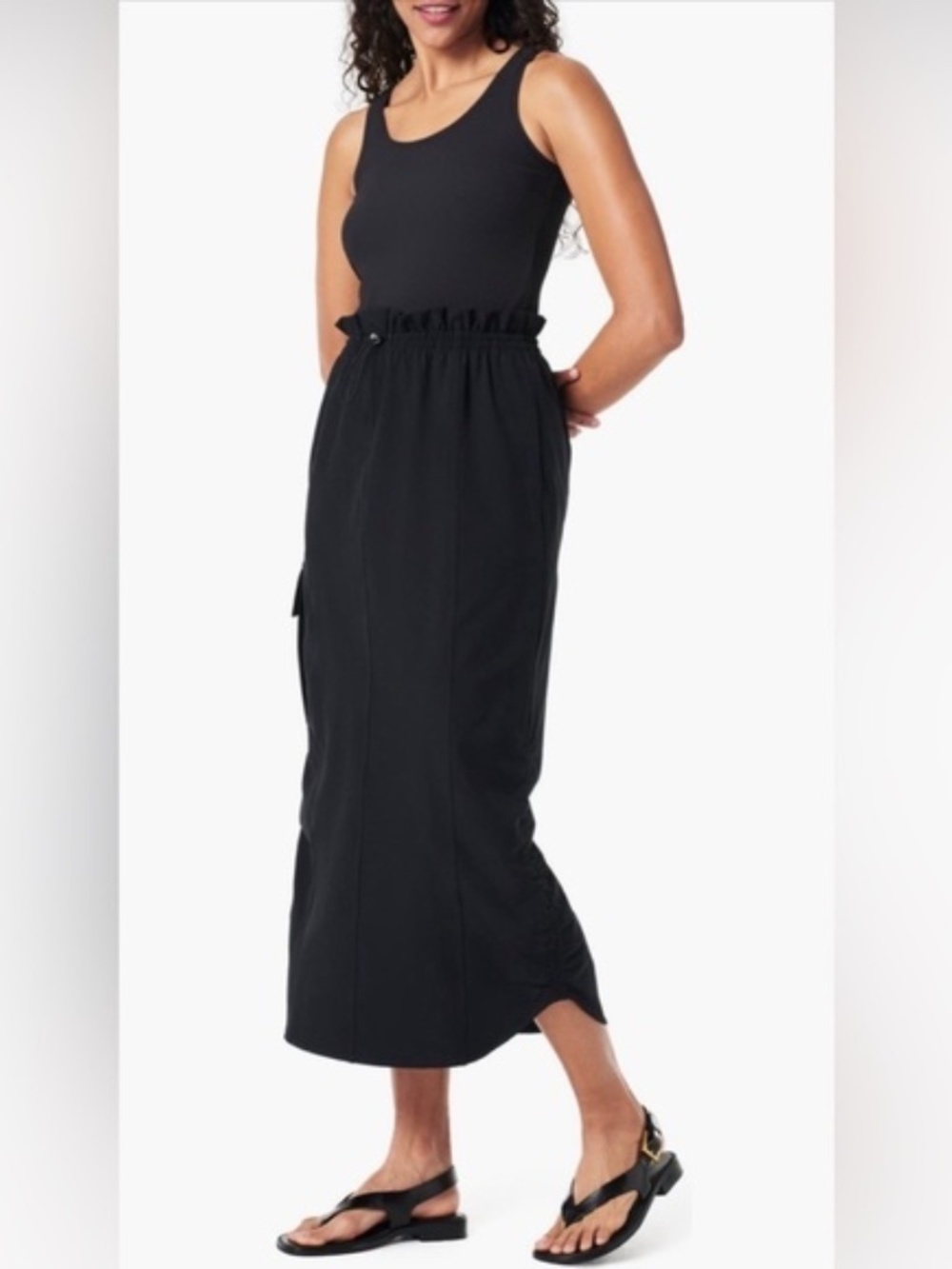 Spanx Out of Office Sleeveless Mixed Media Utility Cargo Dress Black Small